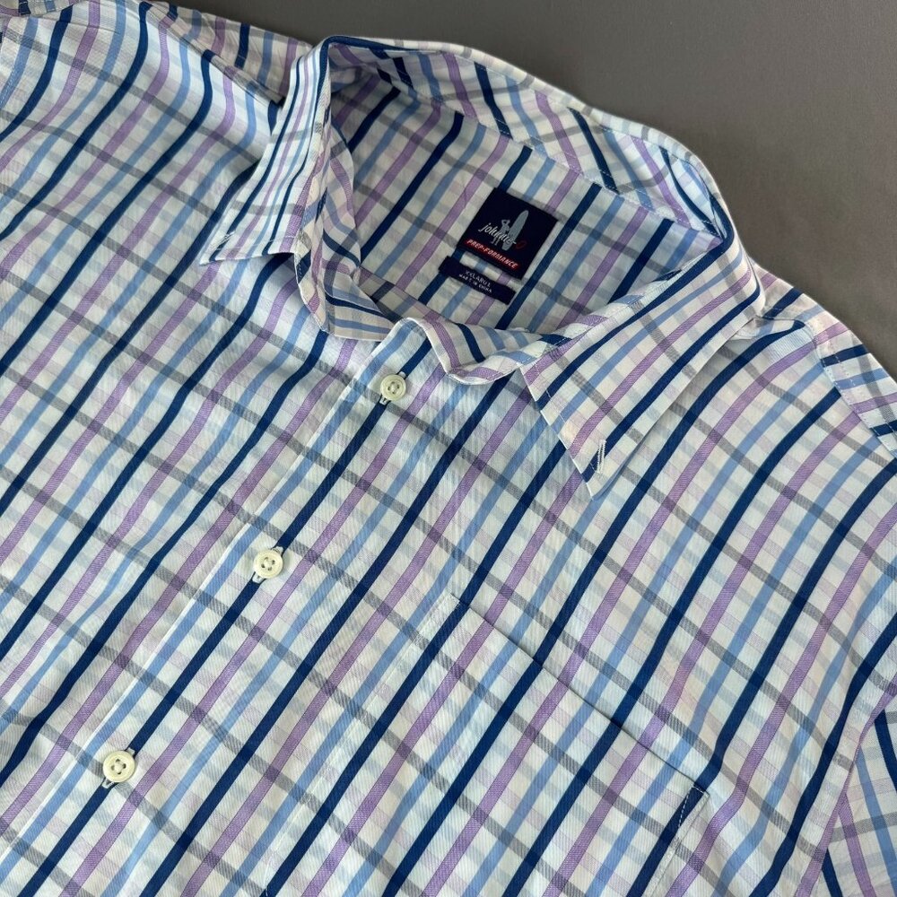 Johnnie-O XXL Prep-Formance Long Sleeve Shirt Blue Purple Plaid Preppy Casual